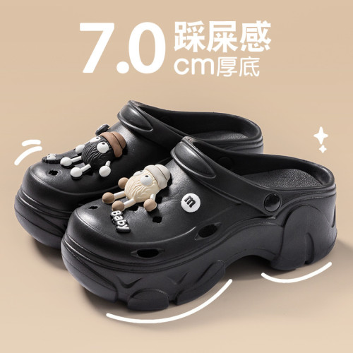 厚底洞洞鞋女款外穿夏季2024新款海邊沙灘防滑包頭增高涼拖鞋女士