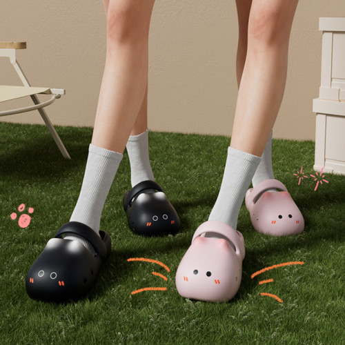 卡通貓咪拖鞋女夏季外穿ins風家居家厚底eva包頭防撞洞洞鞋女沙灘