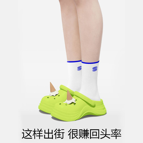 甜筒浪潮洞洞鞋女厚底夏季外穿增高修腿透氣軟底DIY沙灘拖鞋戶外 甜筒浪潮洞洞鞋女厚底夏季外穿增高修腿透氣軟底DIY沙灘拖鞋戶外