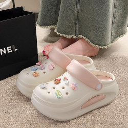 踩屎感洞洞鞋女夏季外穿2024新款厚底增高沙灘防滑防臭eva涼拖鞋