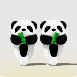 小熊貓暖絨親子棉拖鞋女包跟冬季一家三口小孩男女童寶寶毛絨拖鞋