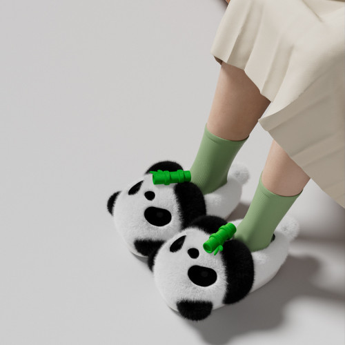 小熊貓暖絨親子棉拖鞋女包跟冬季一家三口小孩男女童寶寶毛絨拖鞋