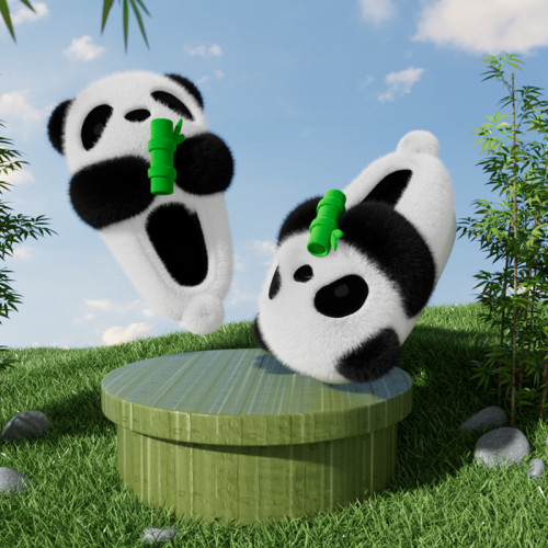 小熊貓暖絨親子棉拖鞋女包跟冬季一家三口小孩男女童寶寶毛絨拖鞋