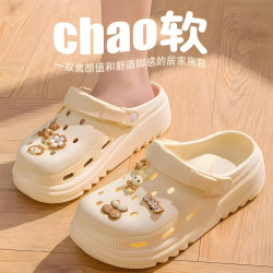 厚底洞洞鞋女款夏季外穿2024新款半拖防滑涼鞋沙灘鞋包頭拖鞋女士