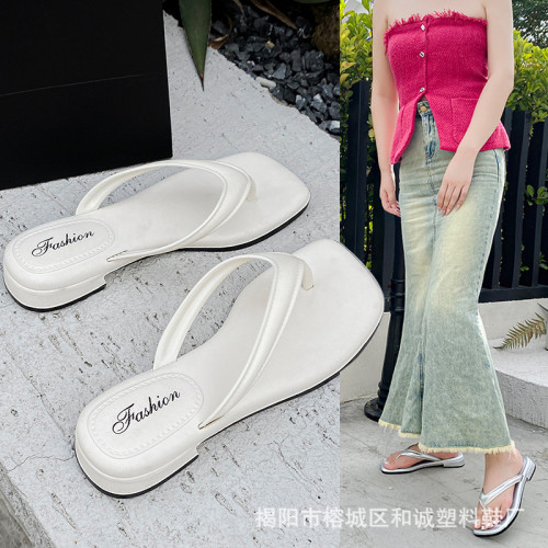 女人字拖鞋坡跟外穿人字拖PVC防滑沙灘夾腳涼拖鞋簡約雙色夾腳鞋