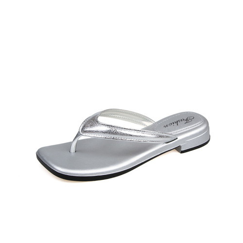 女人字拖鞋坡跟外穿人字拖PVC防滑沙灘夾腳涼拖鞋簡約雙色夾腳鞋