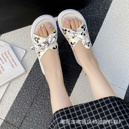 蝴蝶結拖鞋女新款夏季百搭女士平底防滑卡通外穿女學生時裝涼拖鞋