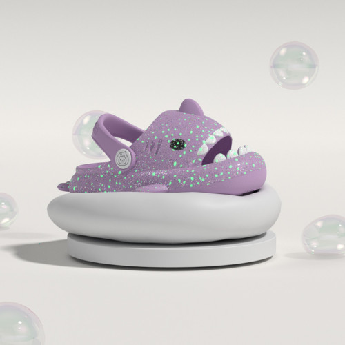 卡通夜光鯊魚拖鞋兒童夏季男孩女孩防滑洞洞鞋可愛發光涼拖鞋寶寶