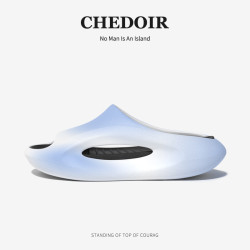 新款雙色夏末月牙夏季爆款EVA厚底防滑居家外穿情侶款運動涼拖鞋