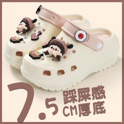 2025新款洞洞鞋女外穿沙灘可愛厚底兩穿踩屎感辦公室包頭韓版涼拖
