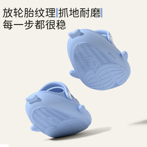 小鯊魚兒童洞洞鞋男夏季女童2024新款1-3嵗嬰幼兒小童寶寶涼拖鞋