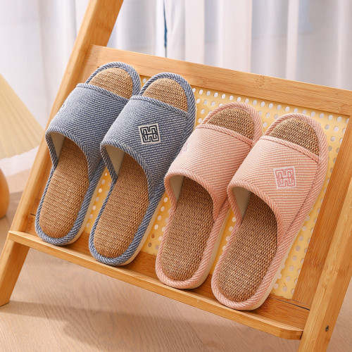 居家亞麻拖鞋男室內情侶防滑靜音四季半包拖鞋柔軟透氣涼拖女