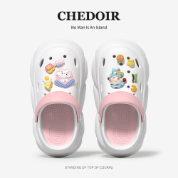 夏季新款女士洞洞鞋厚底增高可拆卸雙色外穿軟底可愛卡通沙灘涼鞋