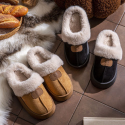 厚底毛毛拖鞋女2024新款加絨保暖桑坡村包頭星拖懶人一腳蹬棉拖鞋
