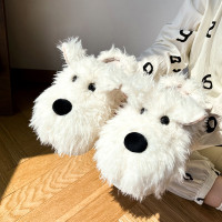 潦草小狗棉拖鞋女冬季室內防滑保暖半包跟毛絨月子軟底毛毛拖鞋