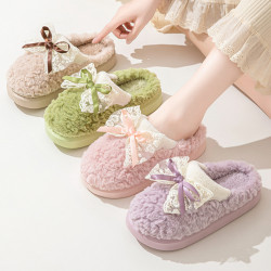棉拖鞋秋冬季2024室內家居蝴蝶結毛絨包頭拖鞋加厚保暖踩屎感升級