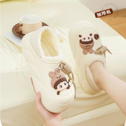 2024冬季新款加絨棉拖鞋女厚底保暖棉鞋外穿卡通可愛全包跟居家