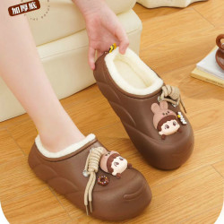 2024冬季新款加絨保暖棉拖鞋女卡通居家防滑防水包跟月子棉鞋EVA
