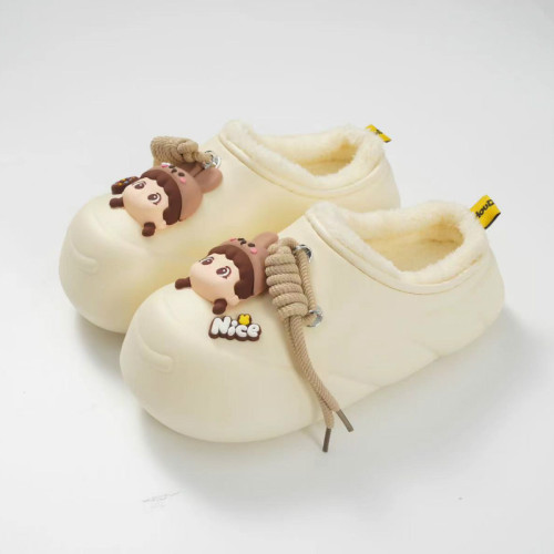 2024冬季新款加絨保暖棉拖鞋女卡通居家防滑防水包跟月子棉鞋EVA