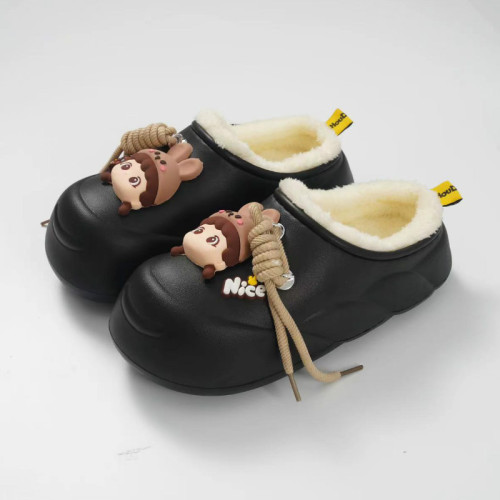 2024冬季新款加絨保暖棉拖鞋女卡通居家防滑防水包跟月子棉鞋EVA