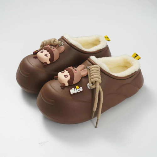 2024冬季新款加絨保暖棉拖鞋女卡通居家防滑防水包跟月子棉鞋EVA