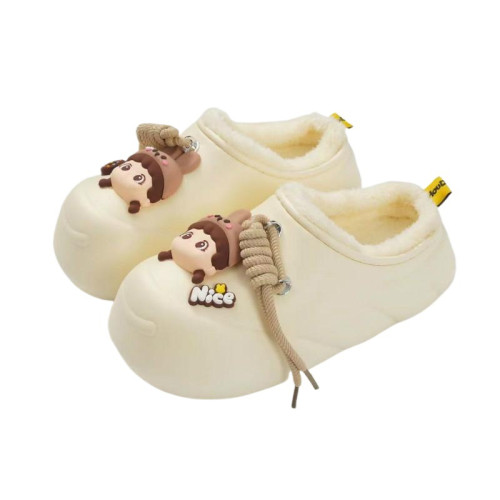 2024冬季新款加絨保暖棉拖鞋女卡通居家防滑防水包跟月子棉鞋EVA