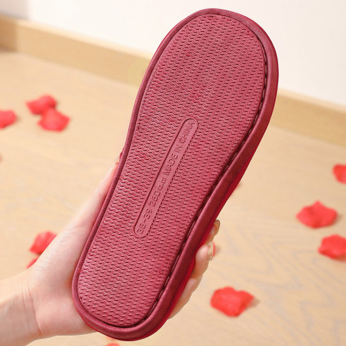 婚禮室內棉拖鞋情侶新婚中式居家防滑女紅色喜慶拖鞋男秋冬季