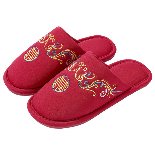 婚禮室內棉拖鞋情侶新婚中式居家防滑女紅色喜慶拖鞋男秋冬季