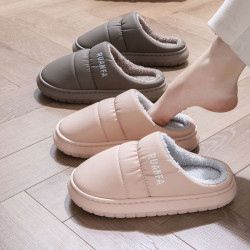 羽絨布防水棉拖鞋男冬季室內家居防滑保暖情侶家用厚底毛絨棉拖女