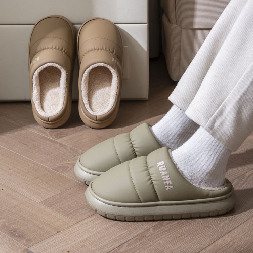 羽絨布防水棉拖鞋男冬季室內家居防滑保暖情侶家用厚底毛絨棉拖女 羽絨布防水棉拖鞋男冬季室內家居防滑保暖情侶家用厚底毛絨棉拖女