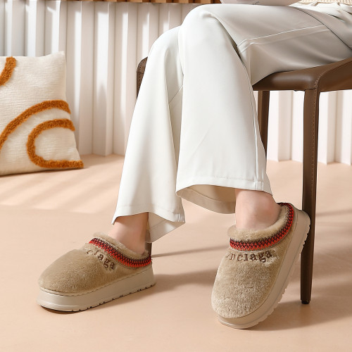 女士保暖居家毛毛拖加厚毛絨防耐磨滑鞋棉拖室內冬季厚底棉拖