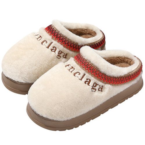 女士保暖居家毛毛拖加厚毛絨防耐磨滑鞋棉拖室內冬季厚底棉拖