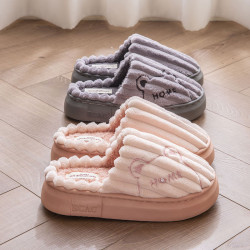 厚底棉拖鞋女秋冬季2024新款室內防滑可愛情侶家用毛絨保暖棉拖男