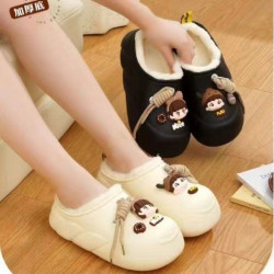 冬季厚底卡通防水棉拖鞋EVA加絨保暖可愛881-5娃娃款