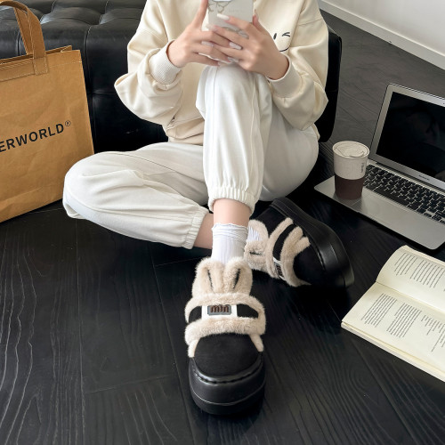 厚底毛絨棉鞋包跟冬季保暖卡通兔耳朵魔術貼居家防滑棉拖鞋女 厚底毛絨棉鞋包跟冬季保暖卡通兔耳朵魔術貼居家防滑棉拖鞋女