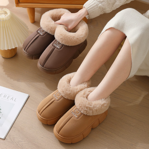 棉鞋女士雪地靴冬天加厚加絨防滑毛毛拖鞋男士家用外出穿棉鞋