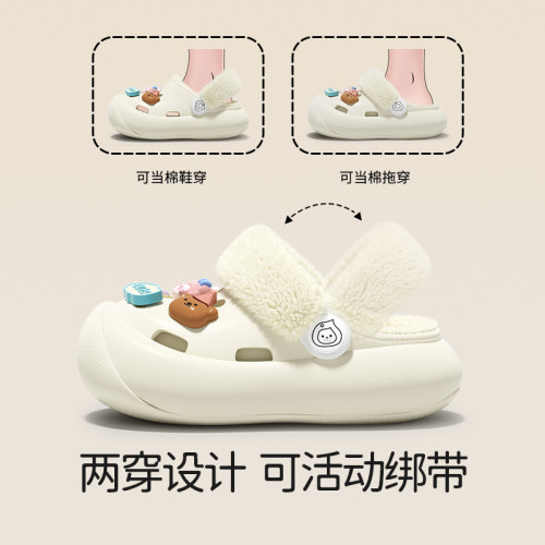 冬季新款兒童綁帶卡通小動物外穿居家內裡加絨保暖DIY鞋花洞洞鞋 冬季新款兒童綁帶卡通小動物外穿居家內裡加絨保暖DIY鞋花洞洞鞋