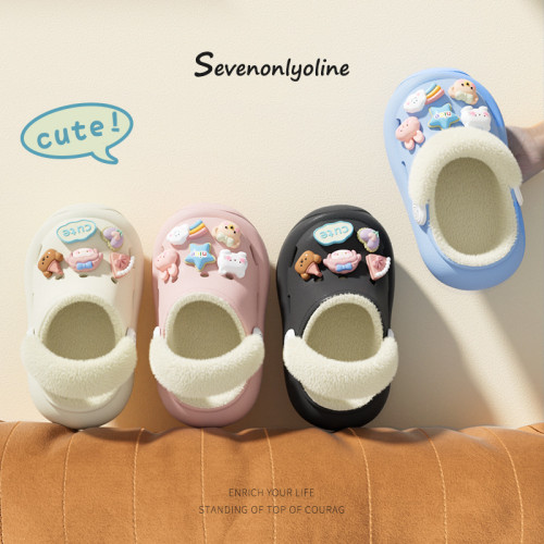 冬季新款兒童綁帶卡通小動物外穿居家內裡加絨保暖DIY鞋花洞洞鞋 冬季新款兒童綁帶卡通小動物外穿居家內裡加絨保暖DIY鞋花洞洞鞋