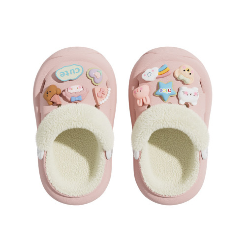 冬季新款兒童綁帶卡通小動物外穿居家內裡加絨保暖DIY鞋花洞洞鞋 冬季新款兒童綁帶卡通小動物外穿居家內裡加絨保暖DIY鞋花洞洞鞋