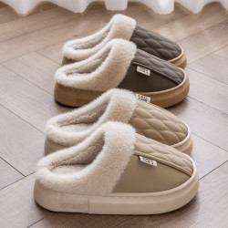 防水棉拖鞋女士冬季居家室內加絨保暖情侶外穿新款厚底毛毛拖鞋男