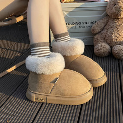 卡皮巴拉雪地靴女冬外穿加絨麵包鞋2024新款高幫厚底保暖東北棉鞋