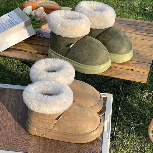 卡皮巴拉雪地靴女冬外穿加絨麵包鞋2024新款高幫厚底保暖東北棉鞋