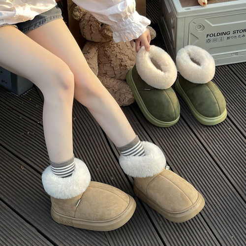 卡皮巴拉雪地靴女冬外穿加絨麵包鞋2024新款高幫厚底保暖東北棉鞋