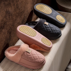 中老年人防滑棉拖鞋女冬季防水室內家居厚底保暖爸媽冬天家用拖鞋