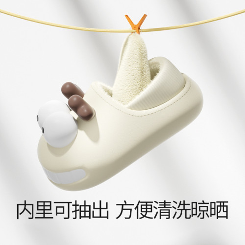 新款秋冬卡通可愛呲牙狗防水保暖女式包跟棉鞋時尚居家內裡可晾曬