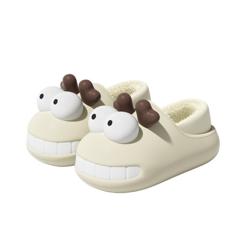 新款秋冬卡通可愛呲牙狗防水保暖女式包跟棉鞋時尚居家內裡可晾曬