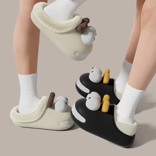 可愛小龍仔棉拖鞋女秋冬季室內居家用月子鞋保暖宿舍包跟棉鞋學生