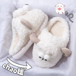 可愛綿羊棉拖鞋女士秋冬季2024新款家居室內加絨加厚卡通情侶拖鞋