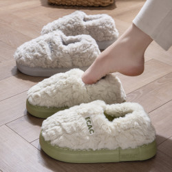 棉拖鞋女士冬季包跟2024新款室內家居防滑厚底毛毛加絨保暖棉鞋男
