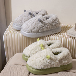 棉拖鞋女士冬季室內家居毛絨包跟保暖可愛厚底加絨外穿情侶棉鞋男